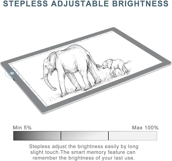 A3 Copy Light Board Tracing Box, Ultra-Thin Adjustable Drawing Tablet USB Power Artcraft LED Tracer Light Pad for Diamond Art Painting Accessories, Sketching, Animation, Quilting, Stenciling (Silver)