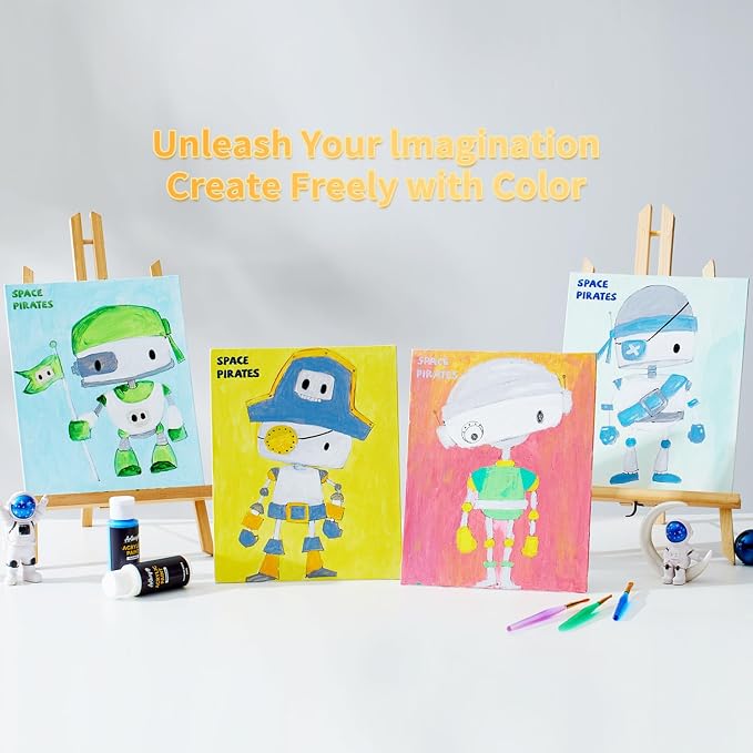 Pre Drawn Painting Canvas for Painting, 8x10 Inch Canvas Boards 12 Pack (Space Pirate Robot Designs), Canvas Panels for Acrylic Paint, Watercolor, Markers & DIY Craft Projects
