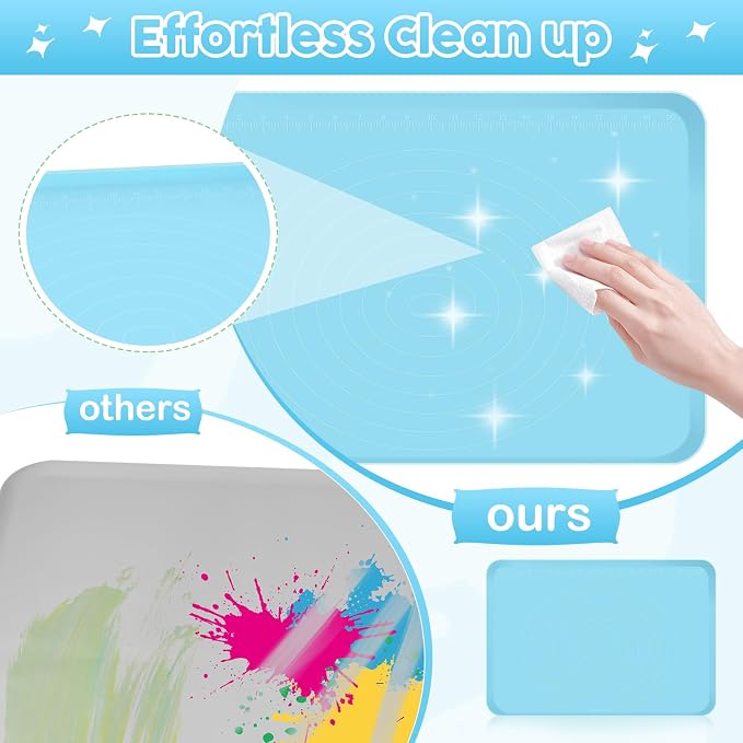 Large Silicone Mat for Crafts, 24"X19.7" Art Mat with Raised Edges for Clay, Resin, Slime, Jewelry-Making Table Protection Heat-Resistant Paint Mats, blue