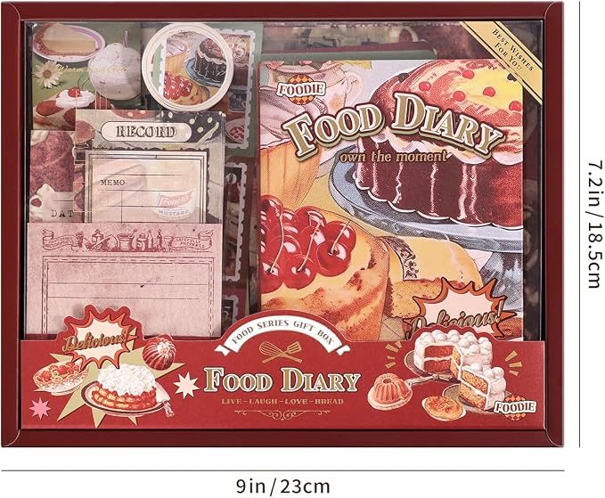 Scrapbooking Supplies Kit, Vintage Culinary Aesthetic Scrapbook Kit for Bullet Junk Journal, Gourmet DIY Journaling Supplies with Recipe, Dessert, Kitchen, Cafe Elements, Unique Gift for Teens & Women