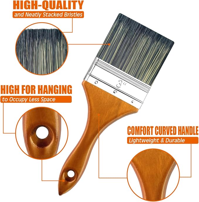 Great Andrew Paint Brush 3-inch, Wood Handle