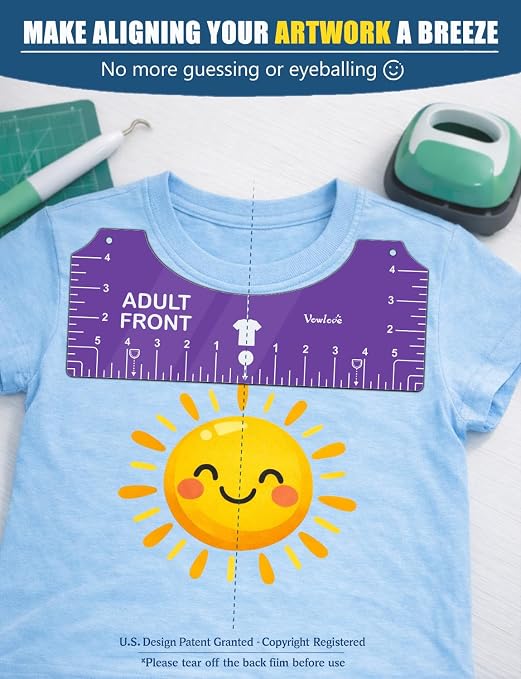 Vowlove T-Shirt Alignment Ruler for Shirt Design Placement and Heat Press | Front and Back Placement Guide for Cricut Accessories, Iron-On Vinyl, Dtf Transfers Ready to Press and Sublimation Printers