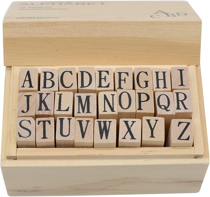 Pack of 26 Pcs Small Wooden Rubber Stamps 0.2 Inch of Letter(C)