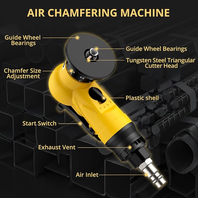 AMTOVL Pneumatic Chamfering Tool with 6 C-Angle & 6 R-Angle Blades