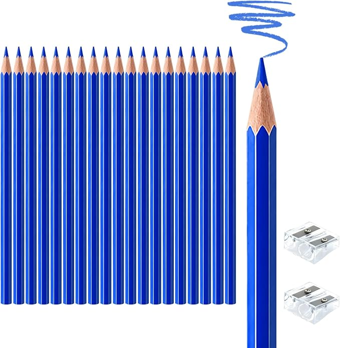 20 PCS Blue Colored Pencils, Pre-sharpened Professional Wooden Art Pencils Set for Artists Painting | Premium Drawing Sketching Supplies