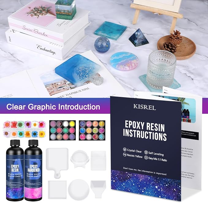 KISREL 18OZ Epoxy Resin Kit for Beginner, Resin Kit with Molds and Supplies | Resin Kit with Molds, Dried Flowers, Measuring Cups and Resin Supplies