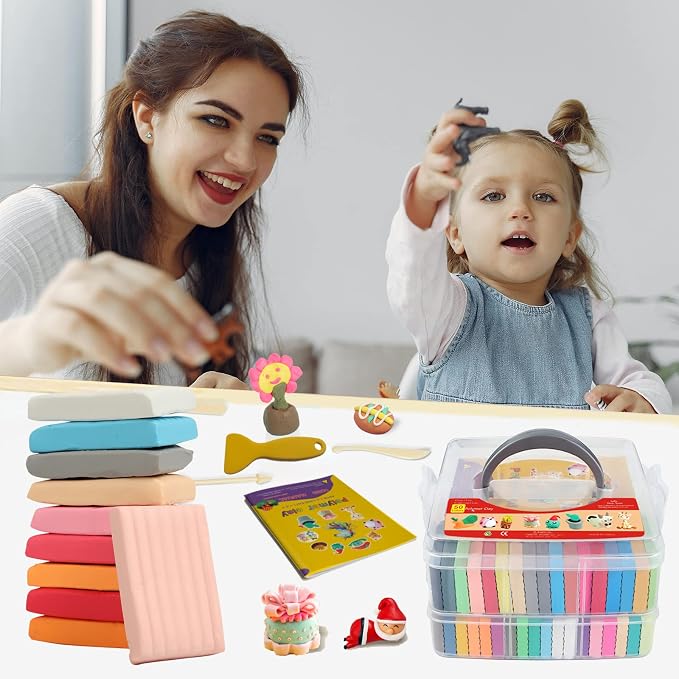 Aestd-ST Polymer Clay Kit 50 Colors, Oven Bake Modeling Clay for Kids | DIY Starter Kit, 20 Sculpting Tools & Accessory, Easy to Shape, Non-Sticky, Colorful, Storage Box, Gift for Kids & Artists