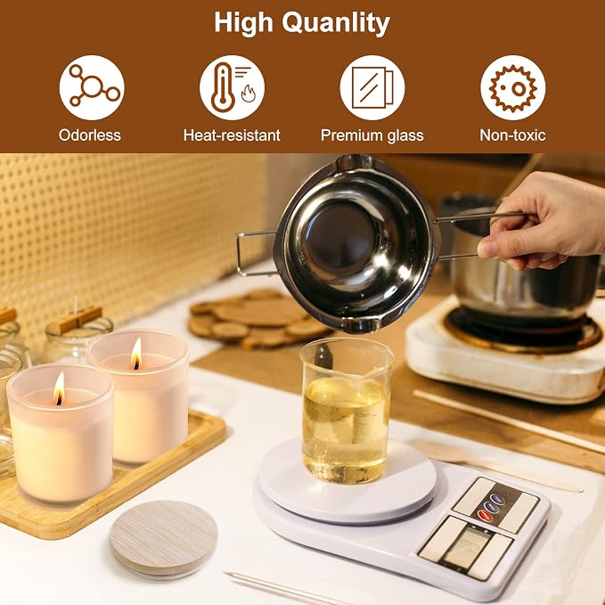 CONNOO 12-Pack 10 oz Frosted Glass Candle Jars with Bamboo Lids | For Making Candles, Empty Candle Tins with Wooden Lids, Bulk Clean Candle Containers, Dishwasher Safe