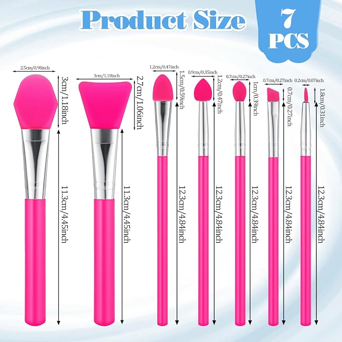 7PCS Silicone Brush Applicator Kit, Resin Brush Applicator UV Resin Brushes Applicators Jelly Brushes Applicators for Cream Makeup Products and Epoxy Art Crafting, Red