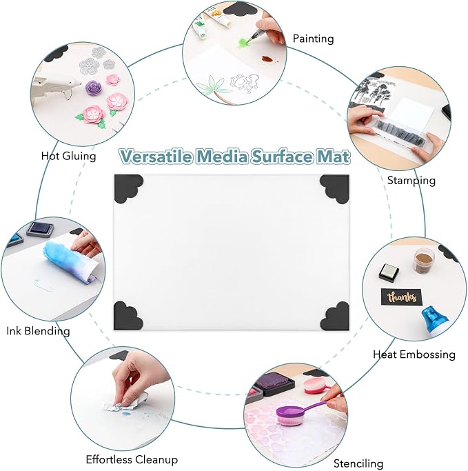 2PcsMagnetic Glass Craft Mat and Non-Stick Craft Mat Set Heat Resistant Glass Media Cutting Mat W/Magnets Gridlines and Measurements; for Stamping, Ink Blending, Stenciling Scrapbooking Craft Project