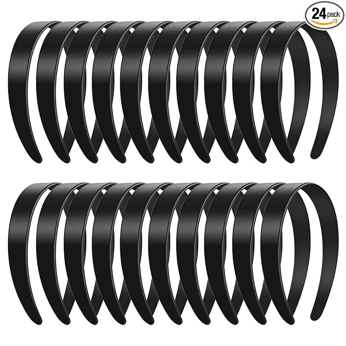VOKOY 24 PCS Black Plastic Headbands, 1 Inch Wide No Teeth Hair Bands for Girls & Women, Blank DIY Plain Headbands for Crafts