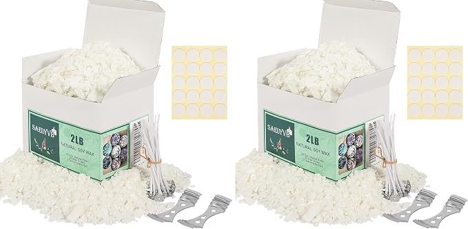 SAEUYVB Natural Soy Candle Wax and Soy Candle Wax for Candle Making - 2 lbs Soy Wax for Candle Making,Premium Soy Candle Wax.20 Candle Wicks, 20 Wick Stickers, and 2 Centering Devices (Pack of 2)