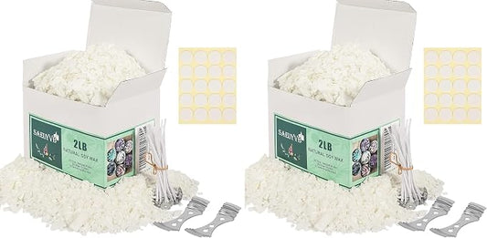 SAEUYVB Natural Soy Candle Wax and Soy Candle Wax for Candle Making - 2 lbs Soy Wax for Candle Making,Premium Soy Candle Wax.20 Candle Wicks, 20 Wick Stickers, and 2 Centering Devices (Pack of 2)