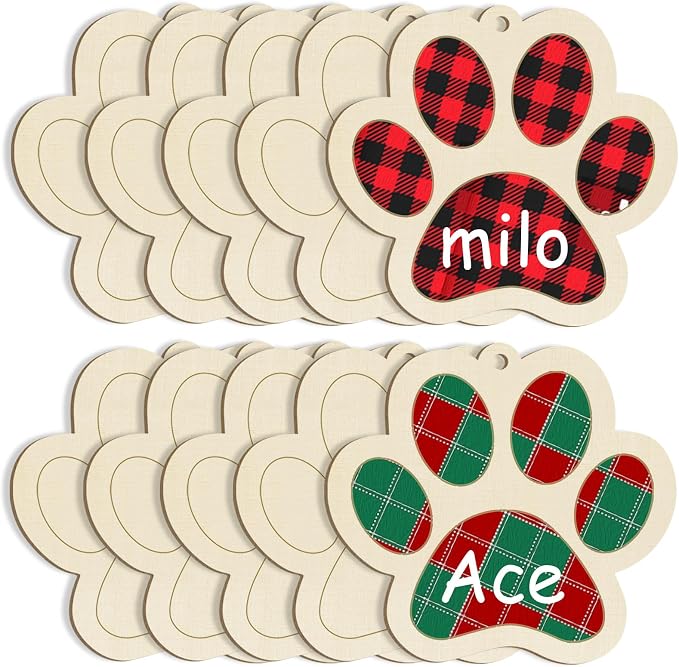 Large Dog Paw-Shaped Wooden Welcome Door Sign to Paint 10Pcs, DIY Blank Unfinished Wood Ornament for Crafts Hanging Decorations, Dog House Pet Theme Party Decoration Halloween Christmas Thanksgiving