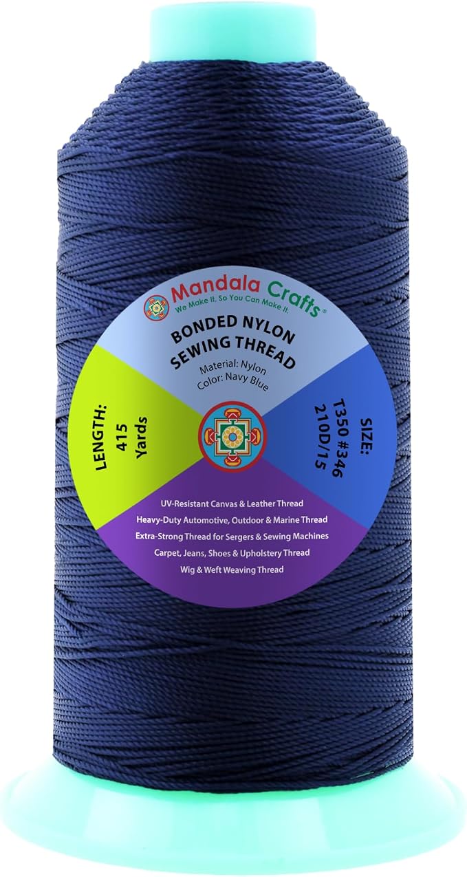 Mandala Crafts Size 346 210D T350 Navy Blue Bonded Nylon Thread, 415 YDs
