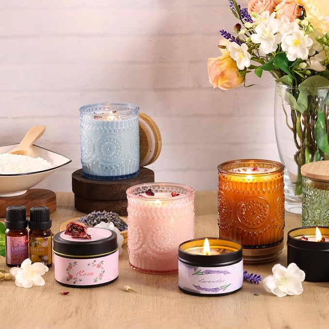 DARJEN Candle Making Kit for Adults, 8 Jars & Tins Soy Wax Scented DIY Set | 100% Soy Wax, 10oz Glass Jars, 4oz Tins, Cotton Wicks, Pleasant Scents, Instruction& More- Perfect as Home Decorations