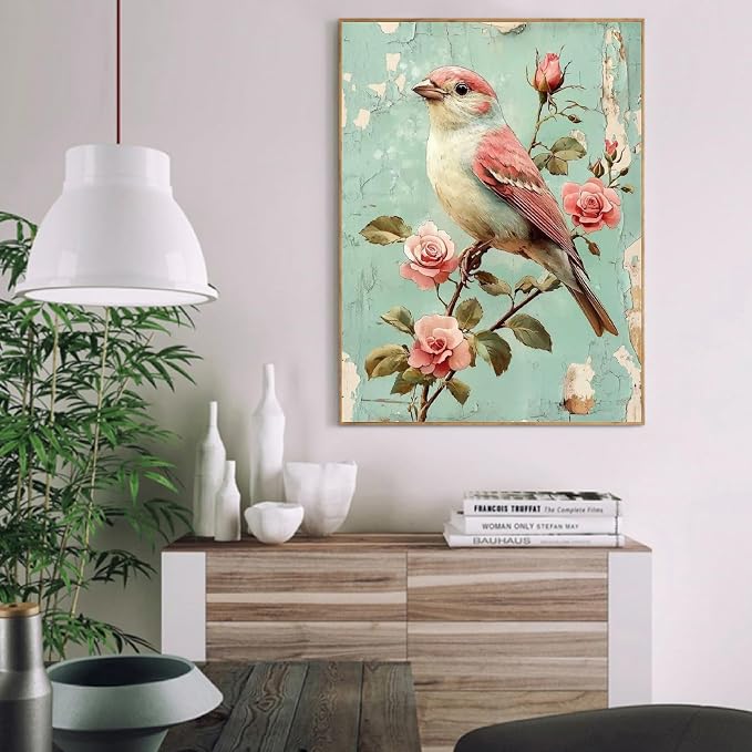 pchmcu Bird Flower Paint by Numbers Kits for Adults,Rose Paint by Number for Adults Beginner, Paint by Numbers Kits on Canvas Without Frame for Home Wall Decor 16x20inch