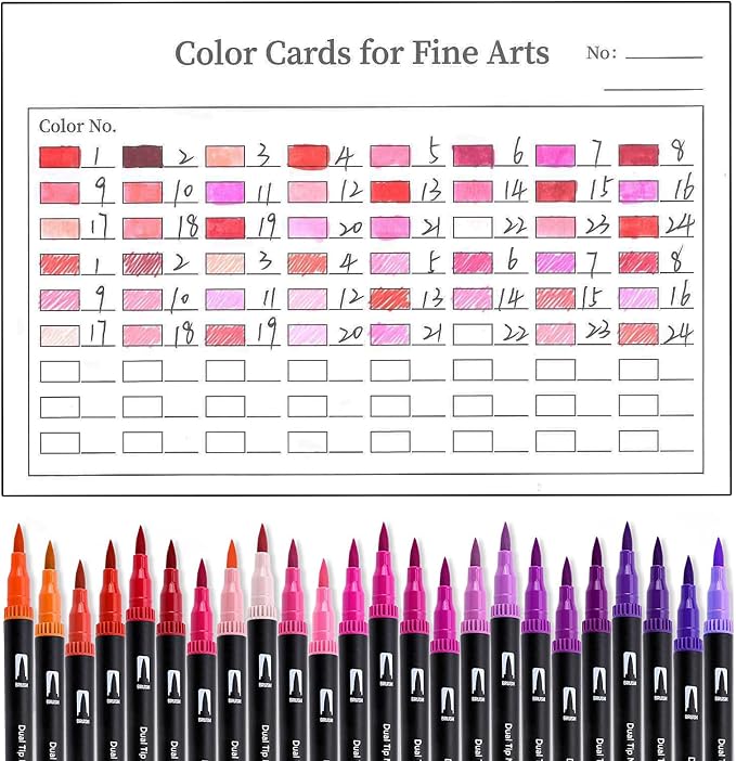 Red & Pink Double Tip Brush Pens Art Markers,24 Colored Artist Fine Brush Pen Coloring Markers for Adult Drawing Art Craft Kit