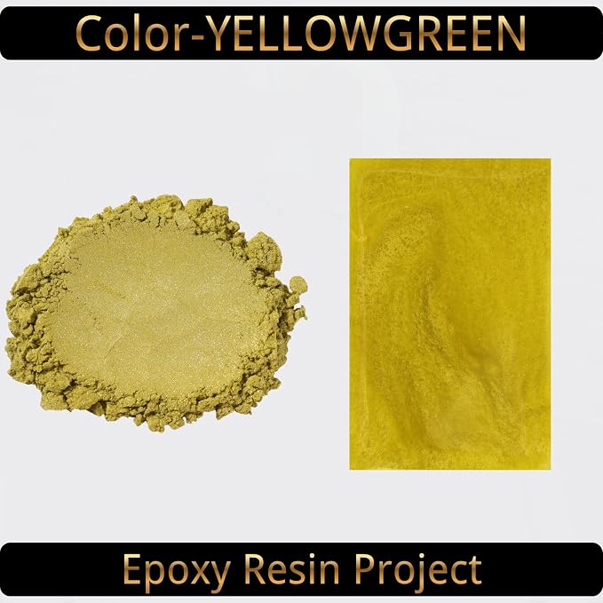 Mica Powder, Yellowgreen, 240g with Scoop, Complies with ASTM D-4236 | For Epoxy Resin, Soap, Bath Bomb, Candle| Safety Material| Odorless| Brilliant Colors