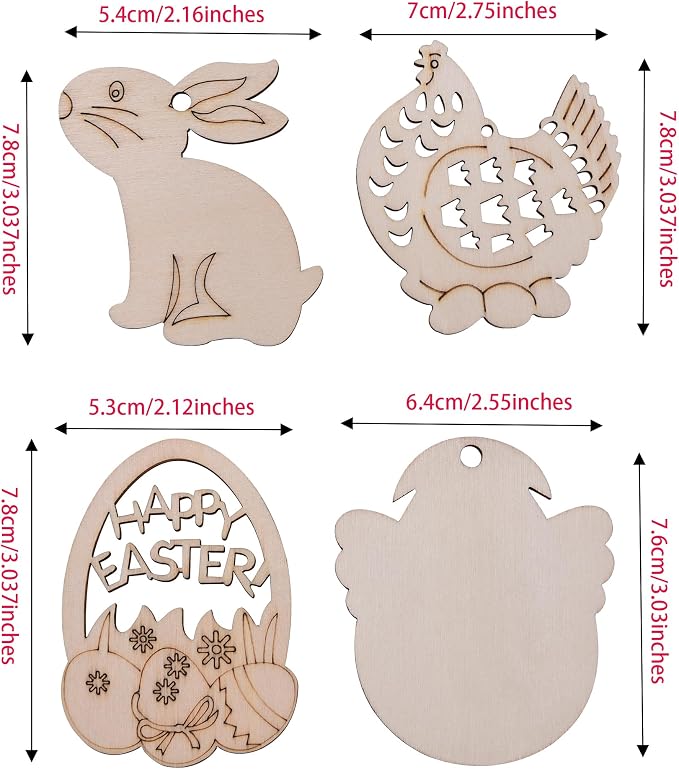 60PCS Unfinished Wood Animal Cutouts with Sling Hole