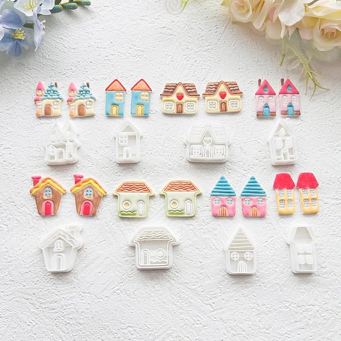 Cozy Cottage Polymer Clay Cutters Set - 8pcs Cute House Shapes for DIY Earring Jewelry, Soft Clay Crafts, Scrapbooking & Miniature Home Decor