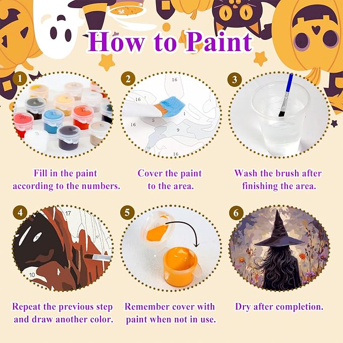 Paint by Numbers Kit for Adults, Witch Adult Paint by Number Kits 16x20 in | Halloween Painting by Numbers for Adults, Acrylic Paint, DIY Crafts for Adults, Ideal Gifts or Home Wall Decor, Frameless