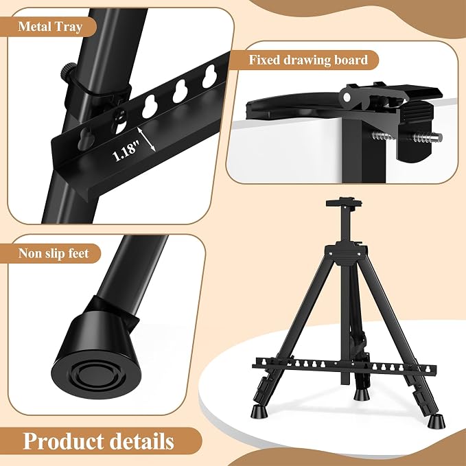 Art Painting Tripod Easel Stands, Portable Adjustable Display Artist Easels | Black Metal Stands with 2 Bags for Tabletop/Floor Painting, Height from 17 to 66 inches for Drawing, Displaying - 2 pack