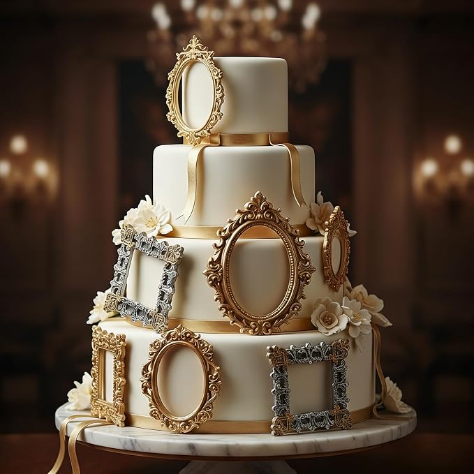 Silicone Picture Frame Molds, Vintage Ornate Baroque Fondant Molds, for Resin Casting and Chocolate Cake Decoration Set of 4