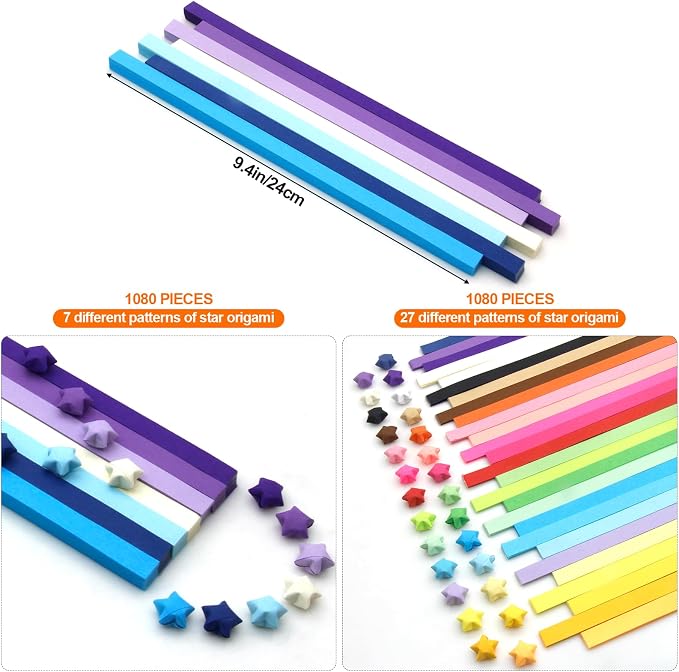 2160 Sheets Glitter Origami Star Paper Strips, Lucky Star DIY Hand Crafts