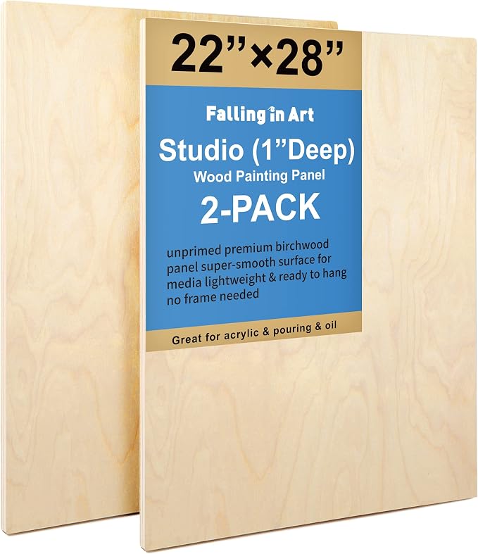 Falling in Art 2 Pack 22x28 Unfinished Birch Wood Panels Kit for Painting | Studio 1’’ Deep Wood Canvas, Cradle Boards for Acrylic Pouring, Art, Crafts, Epoxy Resin, Laser Engraving Cutting