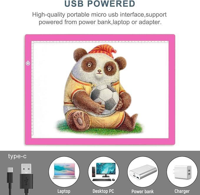 A3 Copy Light Board Tracing Box, Ultra-Thin Adjustable Drawing Tablet USB Power Artcraft LED Tracer Light Pad for Diamond Art Painting Accessories, Sketching, Animation, Quilting, Stenciling (Pink)