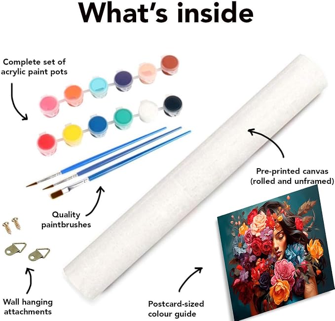 Clendo Flower Woman Paint by Numbers Kit for Adults, DIY Flower Paint by Numbers on Canvas, Colorful Picture Oil Painting Art and Crafts Kits for Wall Decor 16x20inch(Without Frame)