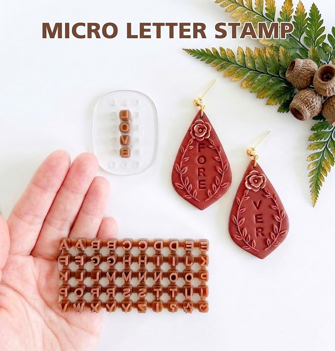 Letter Stamps for Clay, Alphabet Number Pottery Stamp Set, Polymer Ceramic Clay Tools, Small Press Fondant Embosser and Cookie Cutters with Storage Box