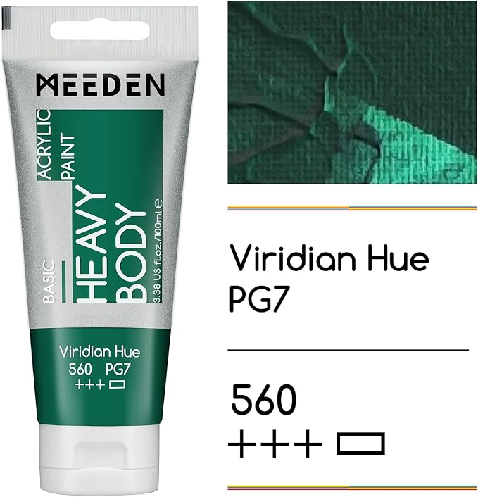 MEEDEN Acrylic Paint Viridian Hue: 100ml/3.38oz x 2 with Titanium White | Heavy Body Artist Acrylic Paint Set for Canvas, Wood & Craft, Non-toxic Creamy Art Paint with Titanium White for Mixing