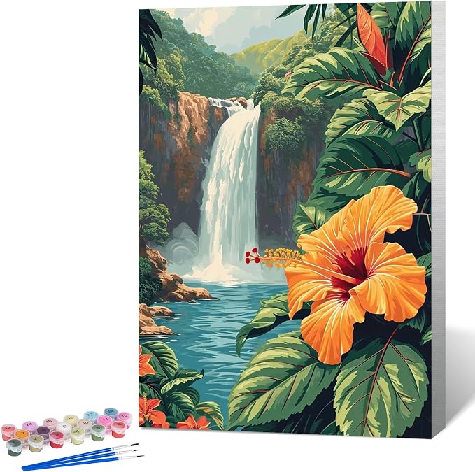Fountor Framed Paint by Numbers Kit for Adults Beginner & Kids Ages 8-12, Landscape Paint by Number with Frame, Acrylic Flower Painting by Numbers Kit on Canvas 8x12 inch