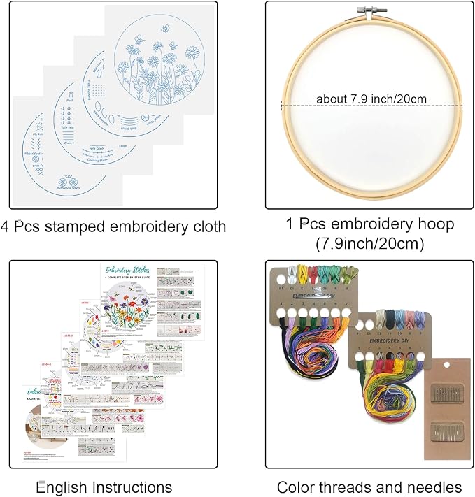 Louise Maelys 4 Pack Embroidery Kit for Beginners Stitch Practice Set