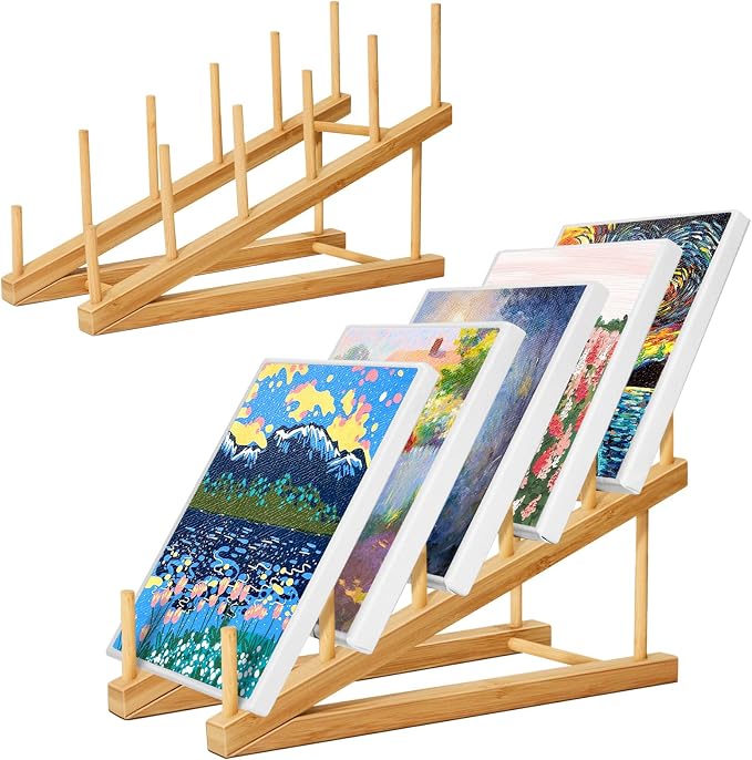 Vowcarol Small Art Drying Rack, Art Storage Rack, 5 Layers Paint Display Rack Wood Storage Stand for Canvas Boards, Bamboo Display Rack for Painting Canvas, Paint Art Organizer-2 Pack