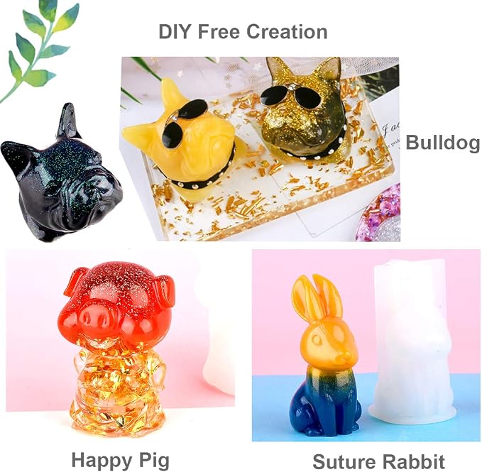 EuTengHao 20Pcs 3D Animal Resin Molds Tools Set Includes 8 Resin Casting Molds Large Clear Epoxy Silicone Molds 2 Measurement Cup 10 Wood Sticks for Resin Craft DIY
