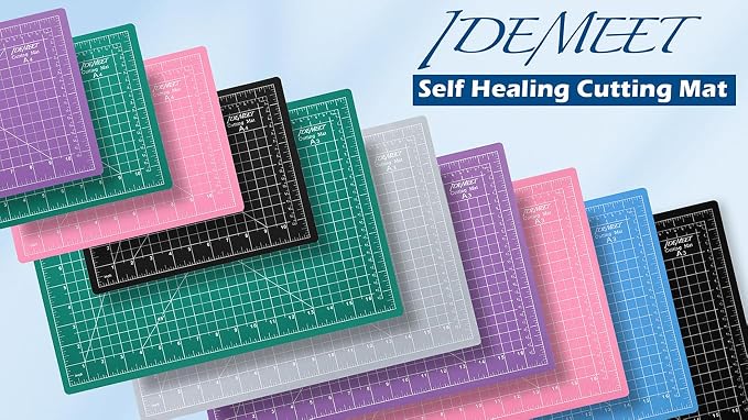 Density-upgraded 9"x12" Self Healing Cutting Mat, Idemeet Rotary Sewing Mat for Crafts, 5-Ply Blade Table Protector Cut Board for Fabric Leather Cutting Quilting Modeling Hobby Project, A4, Pink