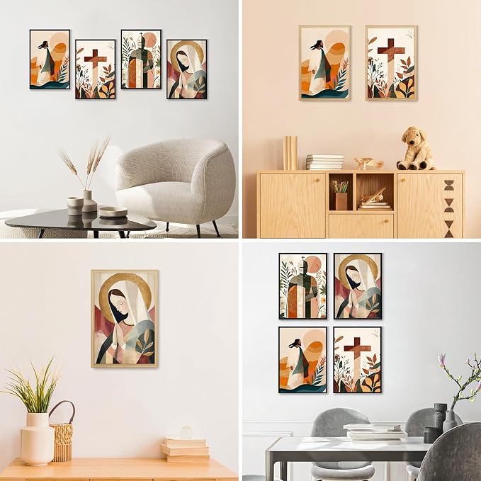 4 Pack Framed Paint by Numbers Kit for Adults, Christian, 8 x 12 Inch | DIY Acrylic Painting by Numbers for Beginners, with Wooden Easel, Christian Home Wall Decor, Stress Relief Craft Gift