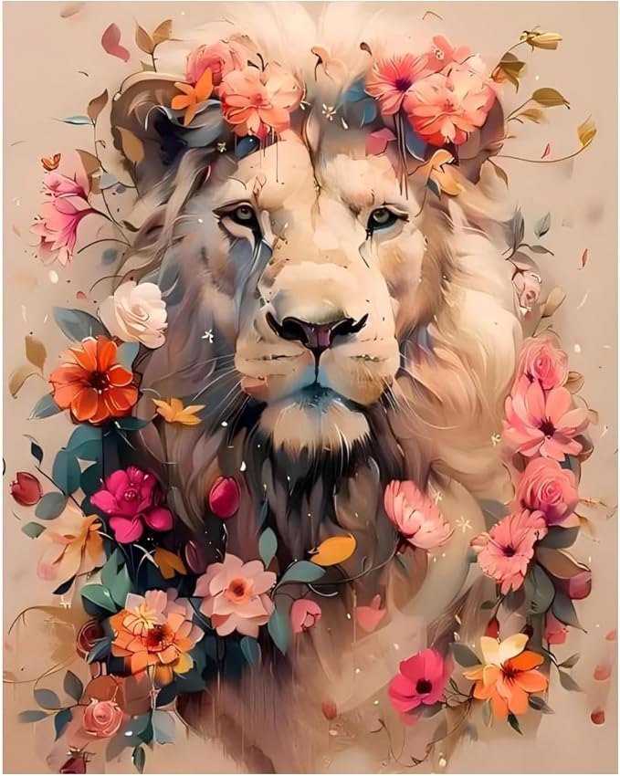CRZMODE Lion Paint by Numbers Kit for Adults, Lion Paint by Numbers for Adults, Acrylic Painting Crafts for Home Decor Gift (16x20inch)