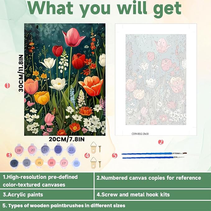 ICYANART Paint by Numbers for Adults Framed, Flowers Number Painting 8x12In