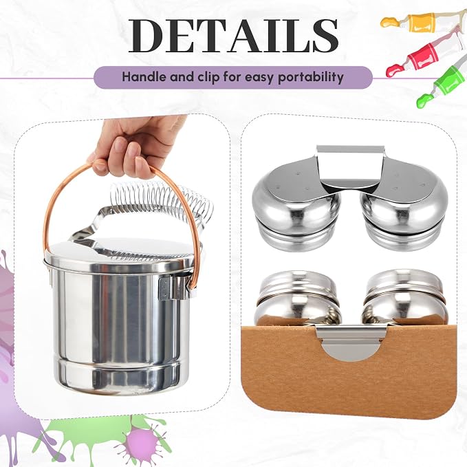 2 Pcs Paint Brush Cleaner Set with Cup, Drying Rack, Jumbo | Stainless Steel, Portable Brush Washer with Palette Cup, For Oil Painting And Acrylic Painting, Painting Accessories