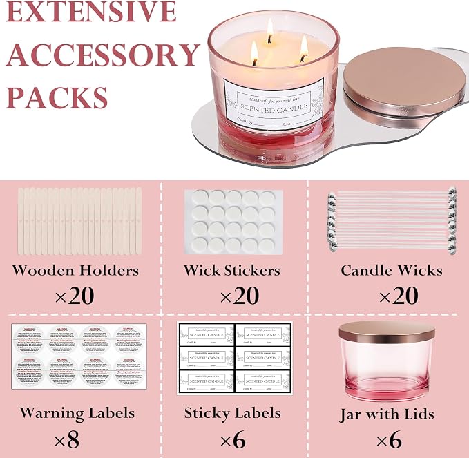CONNOO 6 Pack 16oz Pink Wide Mouth Glass Candle Jars
