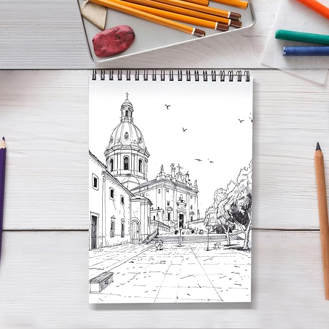 Crehatos 9" x 12" Sketch Book, Top Spiral Bound Sketch Pad, 100 Sheets 68lb/100gsm Drawing Paper, 1 Pack | Top Spiral Bound Sketch Pad, 68lb/100gsm Drawing Paper for Dry Media