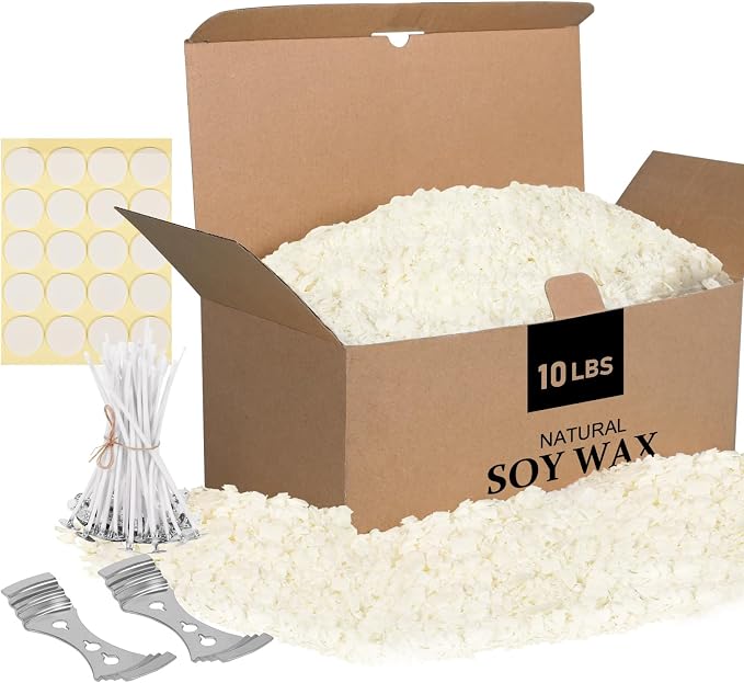 SAEUYVB 10 lbs Soy Candle Wax for Candle Making,Natural Soy Wax Flakes | Soy Wax for Candle Making with 20 Candle Wicks,20 Wick Stickers and 2 Centering Devices,DIY Candle Making Supplies