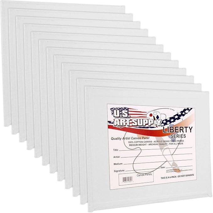 U.S. Art Supply 6 X 6 Inch Art Canvas Board Panels 12 Pack - 8 Ounce | Heavyweight Cotton Acid Free Canvases for Painting Acrylics and Watercolor (1 Case of 12 Single Canvas Painting Panels)