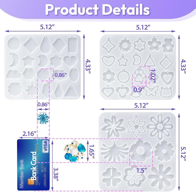 HeyClear UV Resin Molds for Earrings, Pendant Necklace, Silicone molds 3PCS | 49 Variety Shape Jewelry Epoxy Resin Molds for DIY Earrings, Keychains, Resin Casting, Jewelry Making