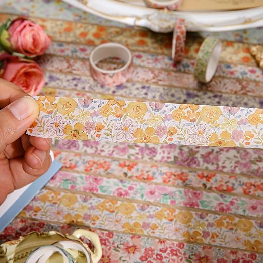 PAGEMORE 32 Rolls Washi Tape Set, Colored Floral Decorative Masking Tape, Artists Tapes for Junk Journal, Journaling, DIY Craft Projects, Scrapbooking Supplies Decor