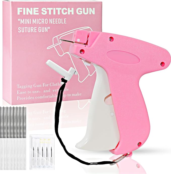 2026 New Stitch Gun for Clothes, Handheld Quick Clothing Fixer Sewing Kit with 1000 Black & 1000 White Fasteners, 6 Replacement Needles, Bright Pink